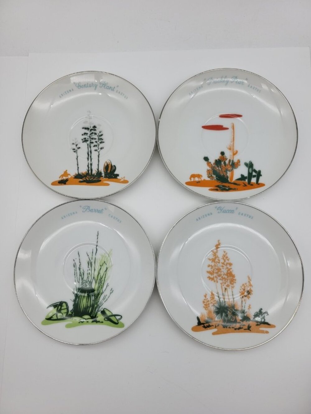 Vintage BLAKELY GAS & OIL Arizona Cactus Saucer Lot of 4 one chipped yucca